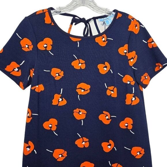 Draper James Poppy Ponte Knit Shift Dress Sz Small Floral Short Sleeve Navy Blue - Picture 4 of 10